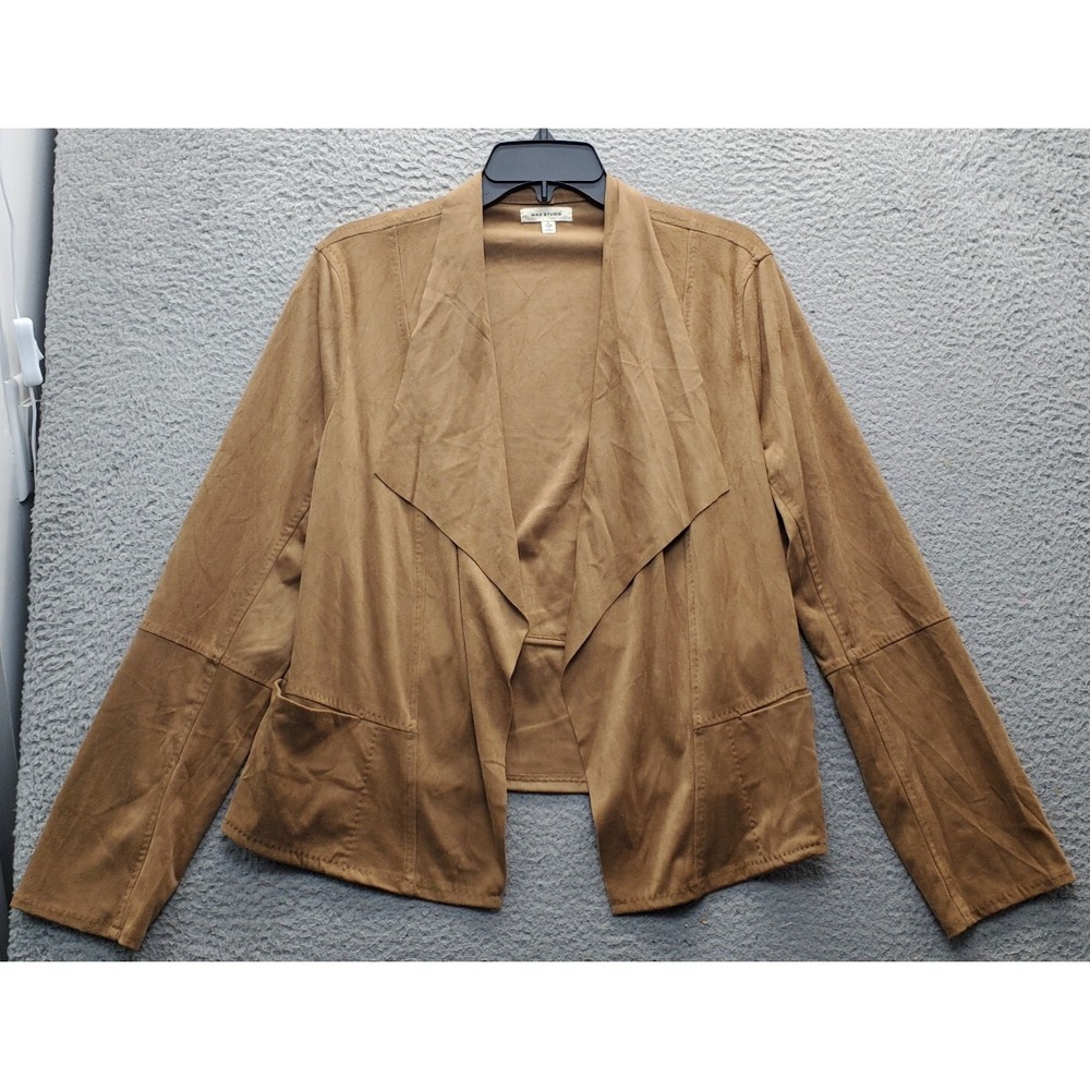 Max Studio Jacket Womens Large Brown Long Sleeve Draped Fly‎ Collared Open-Front